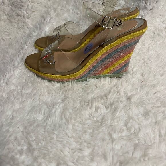 Juicy Couture clear Rhinestones espadrilles rainbow platform wedge sandals SZ8.5 - Picture 4 of 12